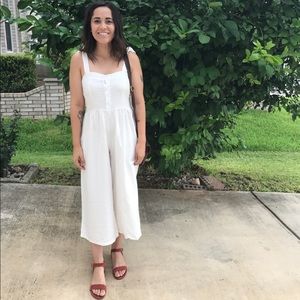 White linen crop jumpsuit